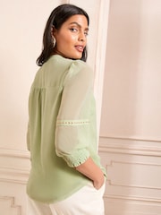 Love & Roses Green V-Neck Hardware Long Sleeve Blouse - Image 4 of 4