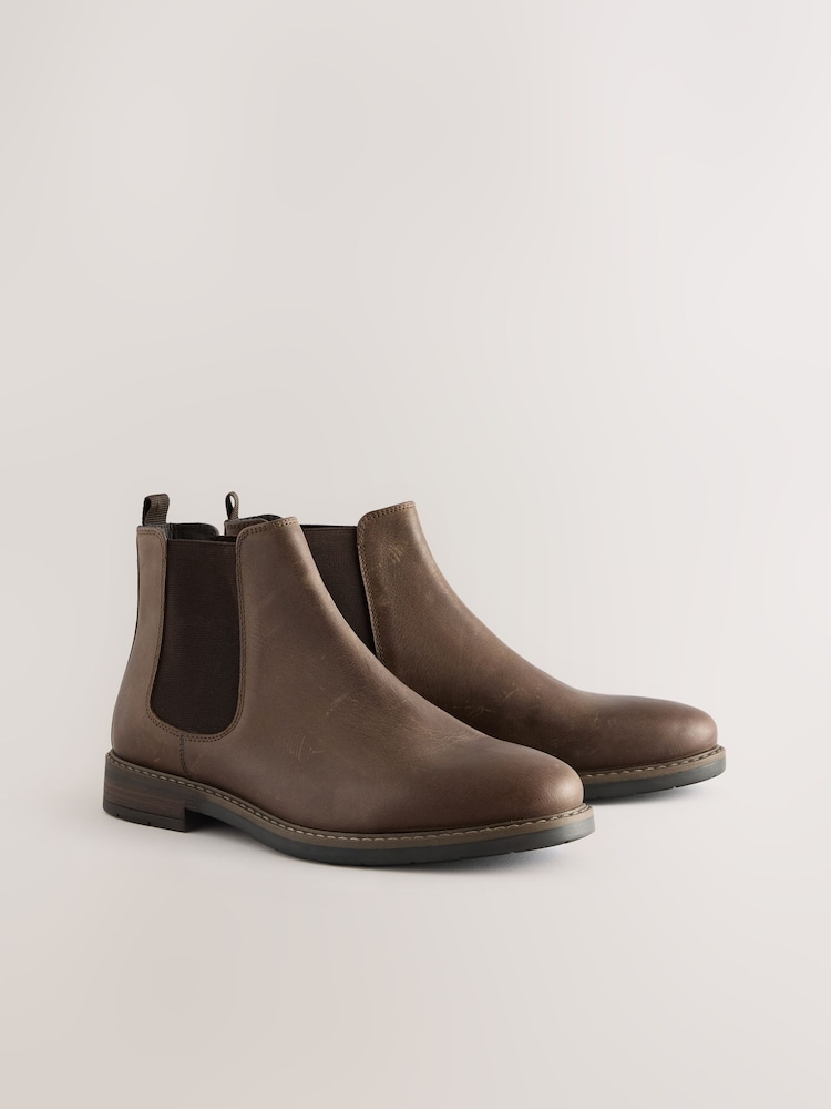 Brown Waxy Leather Chelsea Boots - Image 2 of 6