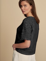 Black Crochet Short Sleeve 100% Cotton T-Shirt - Image 2 of 5