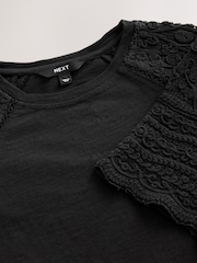 Black Crochet Short Sleeve 100% Cotton T-Shirt - Image 4 of 5