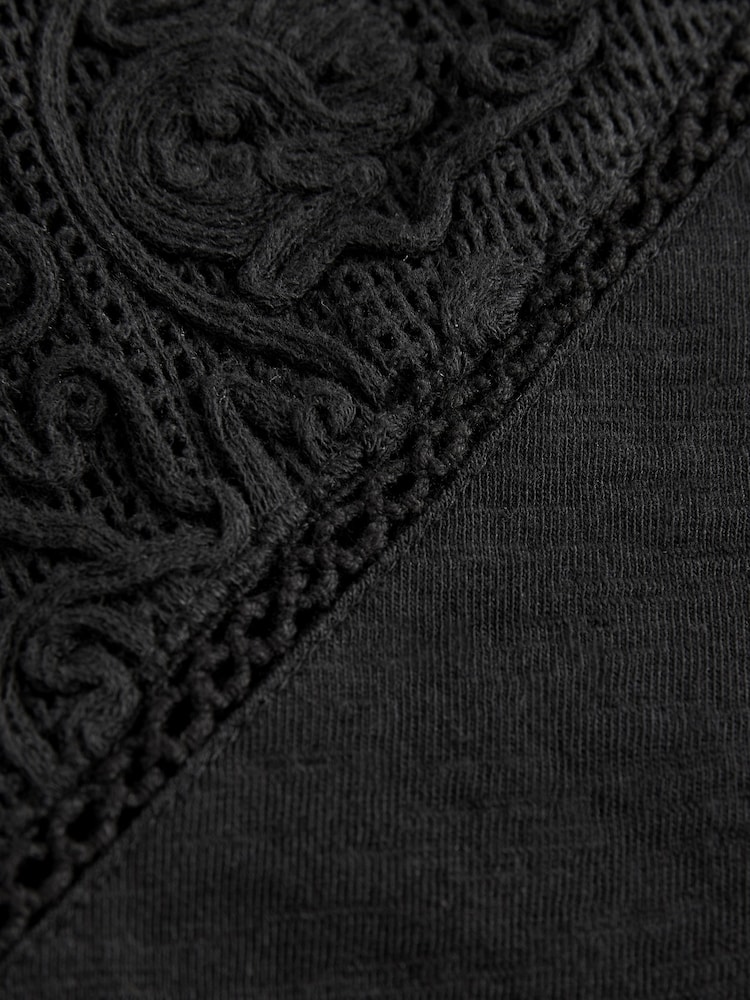 Black Crochet Short Sleeve 100% Cotton T-Shirt - Image 5 of 5