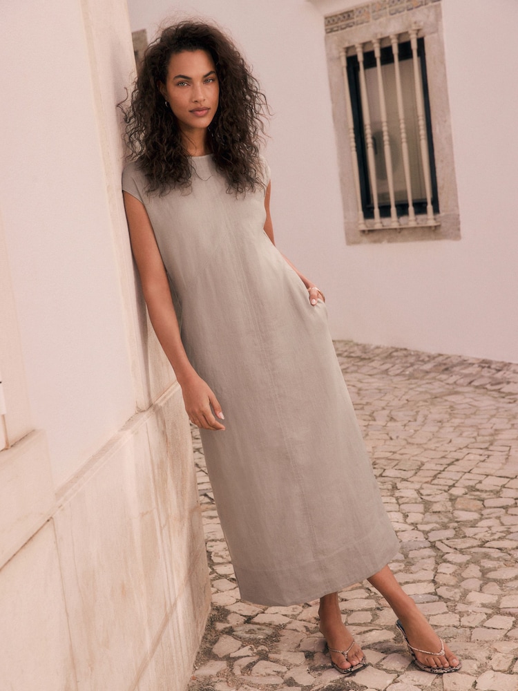 Neutral N. Premium 100% Linen Midi Column Dress - Image 2 of 9 Neutral N. Premium 100% Linen Midi Column Dress - Image 2 of 9