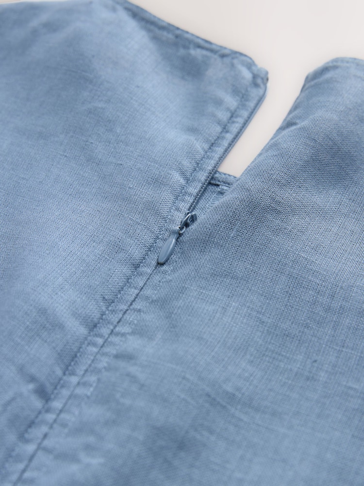 Navy Blue Premium 100% Linen Midi Column Dress - Image 8 of 8