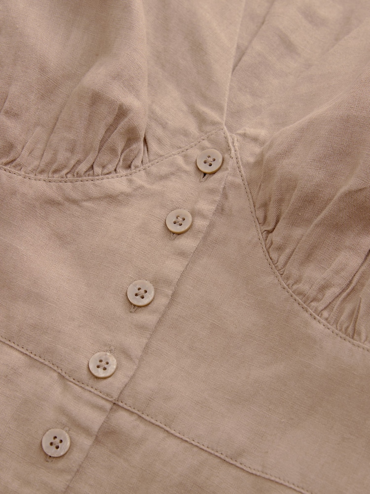 Neutral Premium 100% Linen Button Through Midi Dress - Image 2 of 5