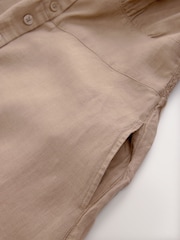 Neutral Premium 100% Linen Button Through Midi Dress - Image 6 of 9