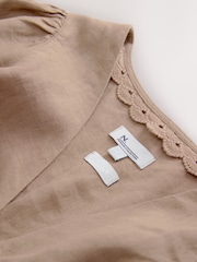 Neutral Premium 100% Linen Button Through Midi Dress - Image 9 of 9