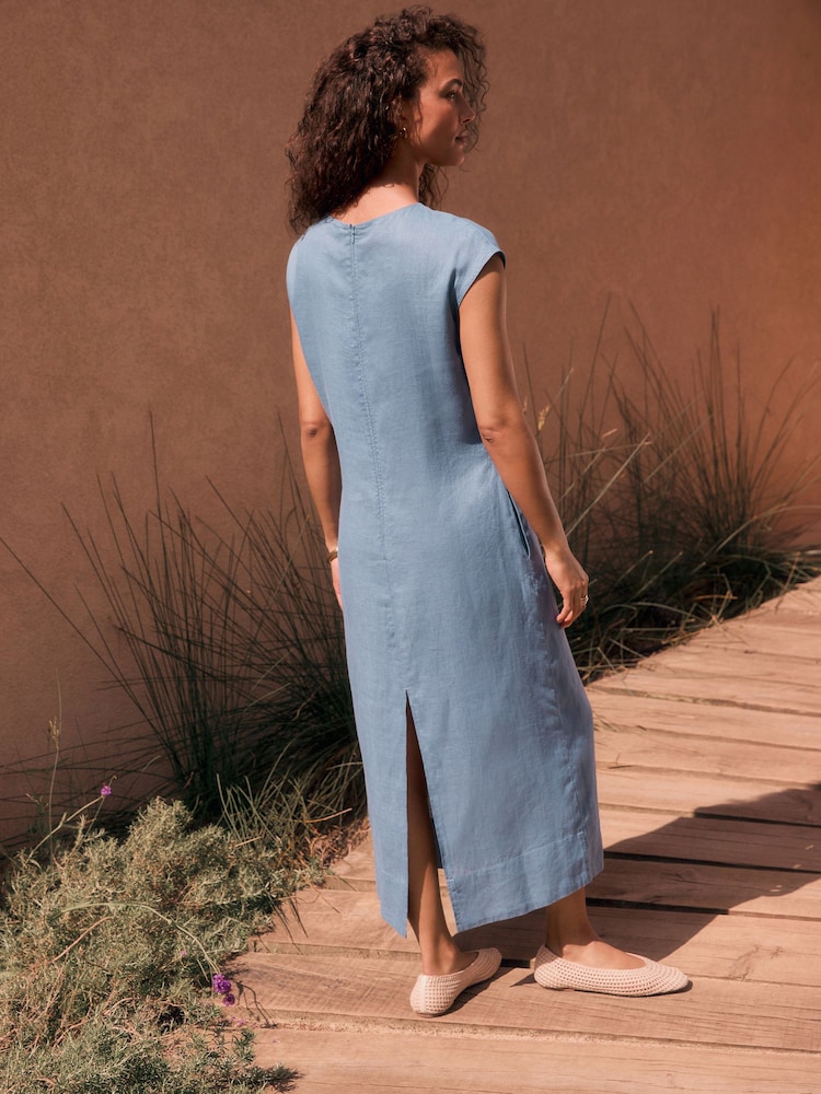 Buy Blue N. Premium 100% Linen Midi Column Dress from Next USA Buy Blue N. Premium 100% Linen Midi Column Dress from Next USA