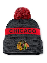 Fanatics NHL Chicago Blackhawks Authentic Pro Rink Winter Black Beanie Cuff With Pom - Image 1 of 2