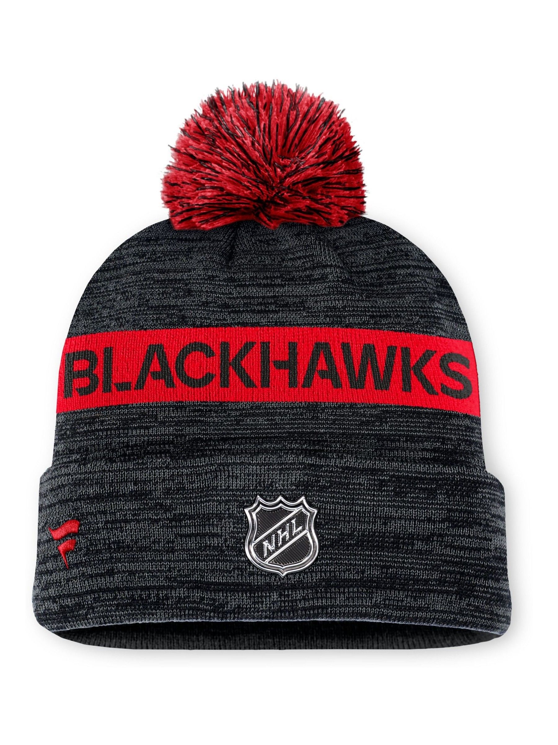 Fanatics NHL Chicago Blackhawks Authentic Pro Rink Winter Black Beanie Cuff With Pom - Image 2 of 2