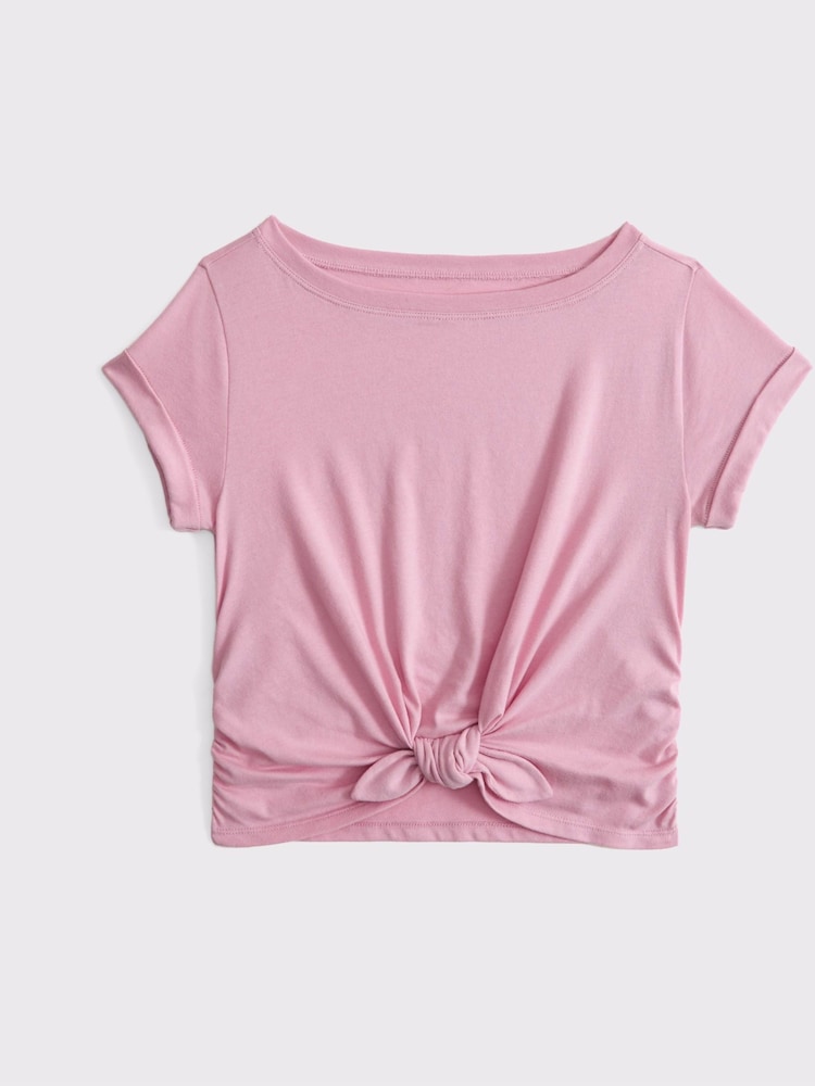 Basic Short Sleeve Tie Front Cropped T-Shirt - Bild 1 von 1