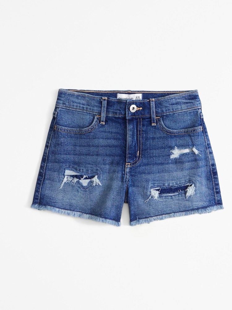 Medium Wash High Rise Denim Shorts With Destroy - Image 3 of 3