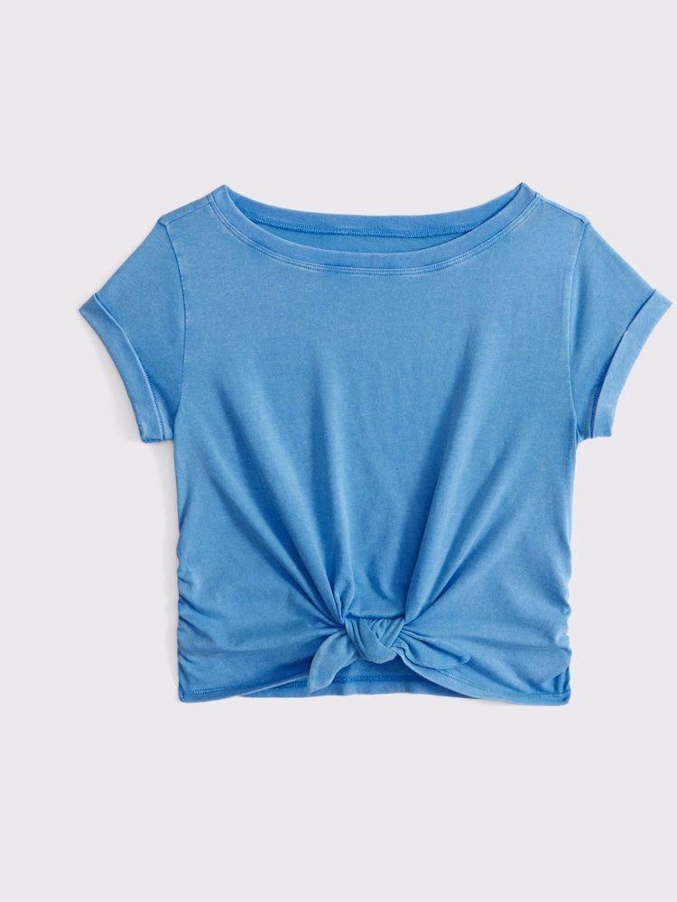 Basic Short Sleeve Tie Front Cropped T-Shirt - Изображение 1 из 1
