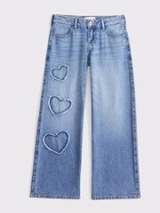 Abercrombie & Fitch Light Wash Low Rise Baggy Wide Leg Jeans With Hearts - Image 1 of 4