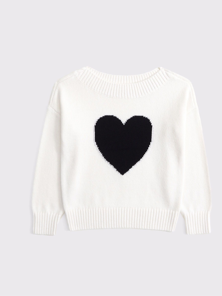 Heart Intarsia Knitted Jumper With Slash Neck - Image 1 of 1