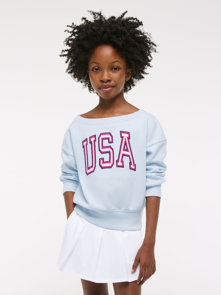 Off Shoulder Graphic Jersey Sweatshirt - Image 1 of 7