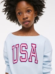 Off Shoulder Graphic Jersey Sweatshirt - Image 5 of 7