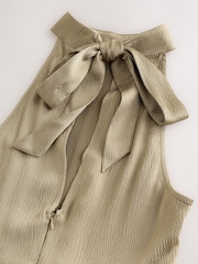 Champagne Gold Textured Satin Halter Sleeveless Midi Dress - Image 6 of 7