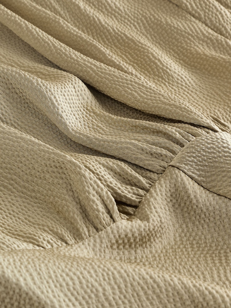 Champagne Gold Textured Satin Halter Sleeveless Midi Dress - Image 7 of 7