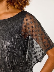 Roman Black Dobby Print Plisse Bubble Hem Top - Image 5 of 5