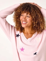 Roman Pink Heart and Star V-Neck Flock Jumper - Image 1 of 5