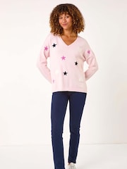 Roman Pink Heart and Star V-Neck Flock Jumper - Image 2 of 5