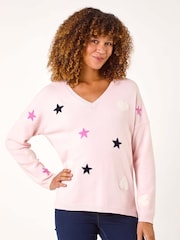 Roman Pink Heart and Star V-Neck Flock Jumper - Image 4 of 5