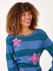 Roman Blue Star Stripe Crew Neck Knit Jumper - Image 1 of 5
