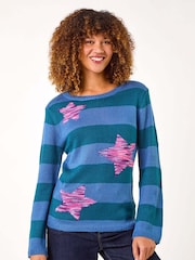 Roman Blue Star Stripe Crew Neck Knit Jumper - Image 4 of 5
