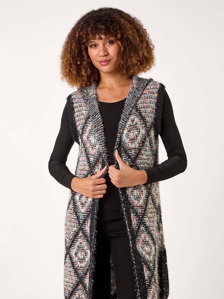 Roman Black Diamond Hooded Knit Gilet - Image 1 of 5