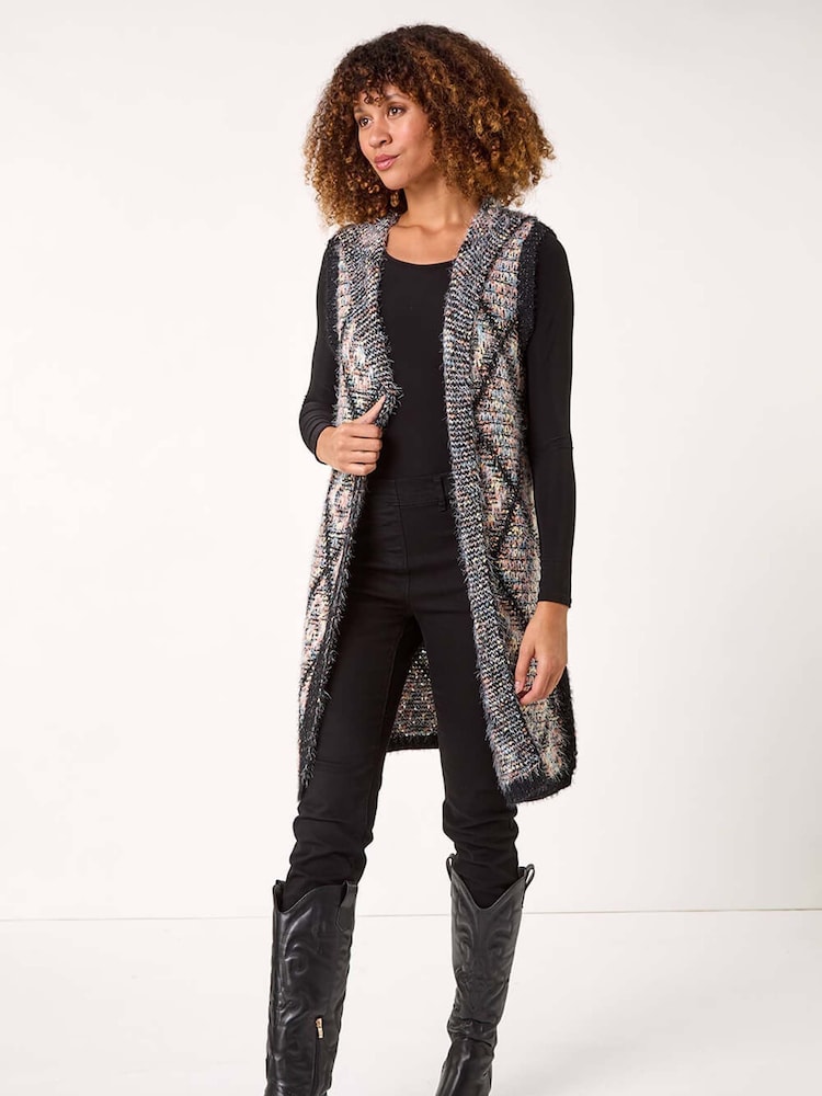 Roman Black Diamond Hooded Knit Gilet - Image 2 of 5