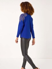 Roman Blue Shimmer Leaf Knit Jumper - Image 3 of 5