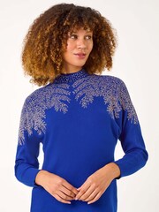 Roman Blue Shimmer Leaf Knit Jumper - Image 4 of 5