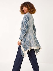 Roman Blue High Low Ombre Tassel Hem Cardigan - Image 3 of 5