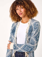 Roman Blue High Low Ombre Tassel Hem Cardigan - Image 4 of 5