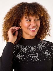 Roman Black Bow Detail Hotfix Knit Jumper - Image 1 of 5