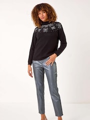 Roman Black Bow Detail Hotfix Knit Jumper - Image 2 of 5
