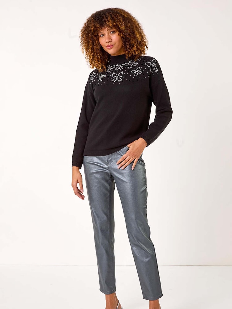 Roman Black Bow Detail Hotfix Knit Jumper - Image 2 of 5