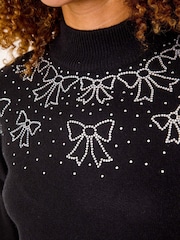 Roman Black Bow Detail Hotfix Knit Jumper - Image 5 of 5
