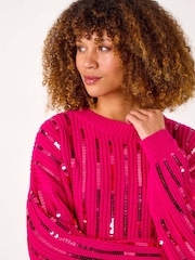 Roman Pink Striped Sequin Knitted Jumper - Image 2 of 5