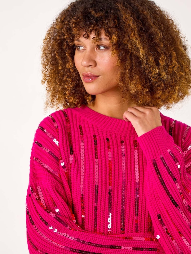 Roman Pink Striped Sequin Knitted Jumper - Image 2 of 5
