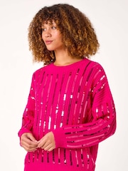 Roman Pink Striped Sequin Knitted Jumper - Image 4 of 5