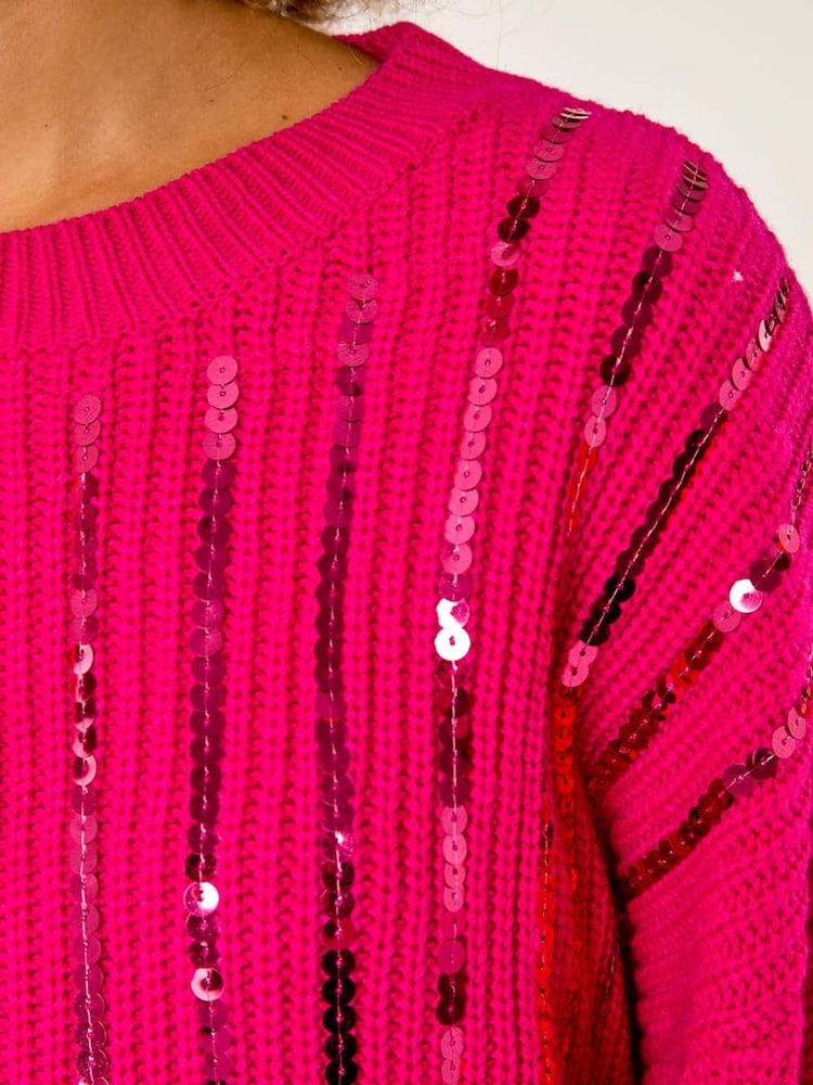 Roman Pink Striped Sequin Knitted Jumper - Image 5 of 5