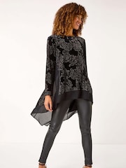 Roman Black Velvet Chiffon Hem Tunic - Image 2 of 5