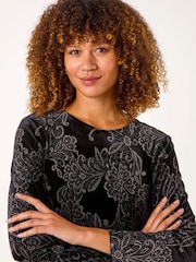 Roman Black Velvet Chiffon Hem Tunic - Image 4 of 5