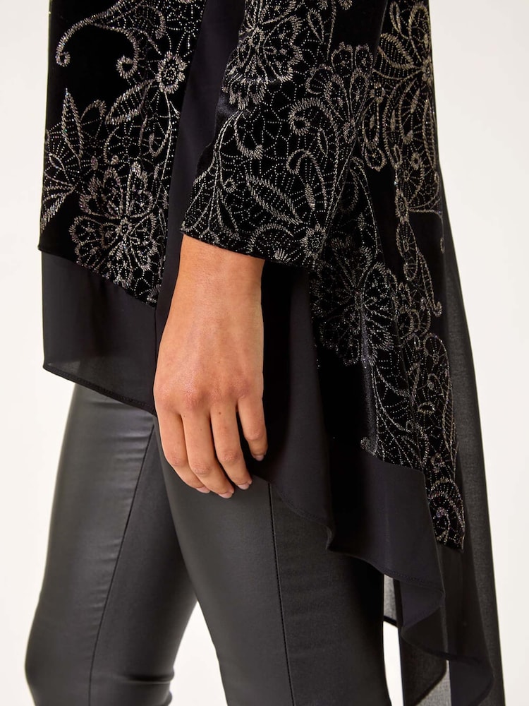 Roman Black Velvet Chiffon Hem Tunic - Image 5 of 5