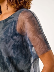 Roman Grey Floral Plisse Bubble Hem Top - Image 5 of 5