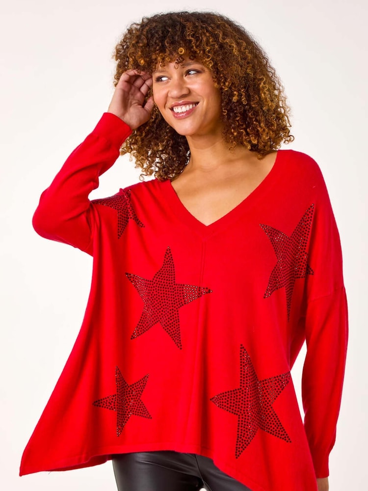 Roman Red Star Detail Hanky Hem Knit Jumper - Image 1 of 5