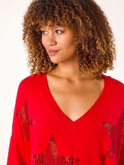 Roman Red Star Detail Hanky Hem Knit Jumper - Image 4 of 5