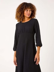 Roman Black Textured Empire Waist Short Dress - Image 1 of 5