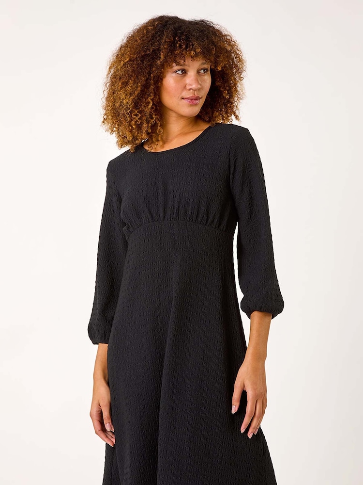 Roman Black Textured Empire Waist Short Dress - Image 1 of 5
